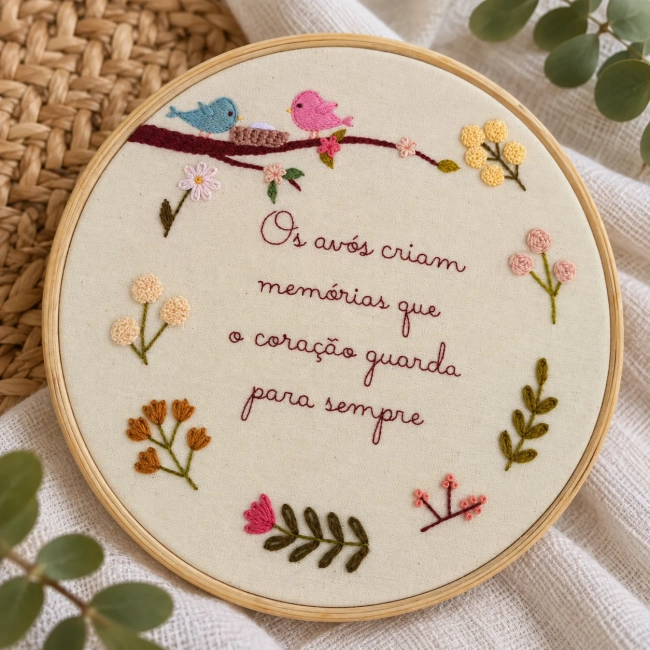 Quadro Bordado para Avós com Frase