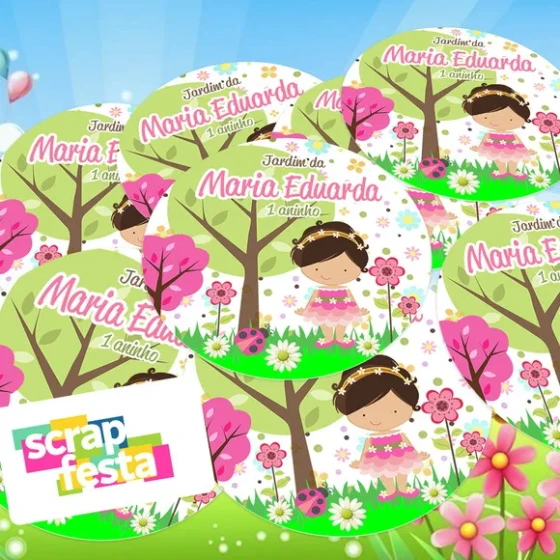 Adesivo 5 cm Redondo Personalizado Festa Jardim Encantado