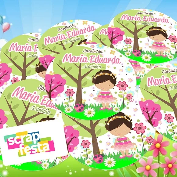 Adesivo 5 cm Redondo Personalizado Festa Jardim Encantado