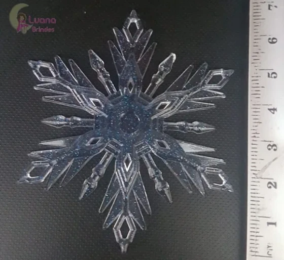 Floco de Neve com Glitter de Acrílico - 7cm - pct c/8 unid