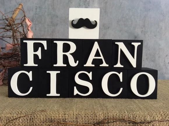 Cubos Decorativos Personalizados com Nome do Bebê em MDF - Tema Mustache