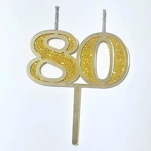 Vela 80 Anos Dourado Acrílico Pavio Magico 1 Peça