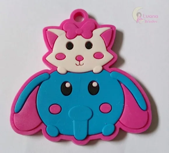 Pingente Elefante c/ Gatinha de Borracha - Pct C/4 Unid