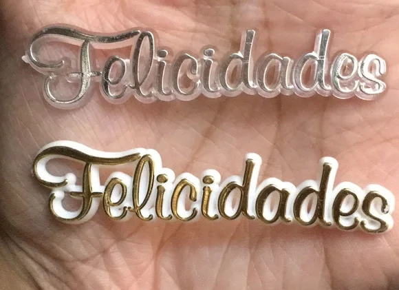 Plaquinhas felicidades de Acrílico Injetado Pct C/5 Und