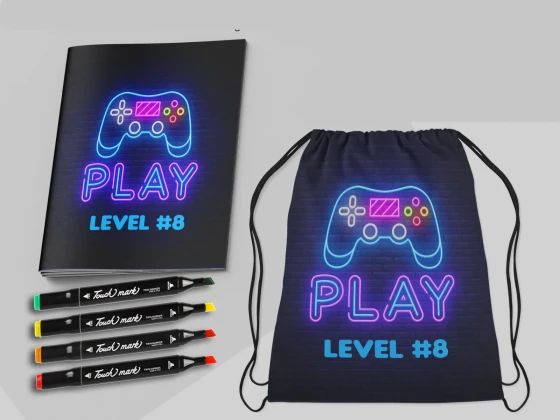 Kit Mochila e Revista de colorir com Canetinhas Video Game