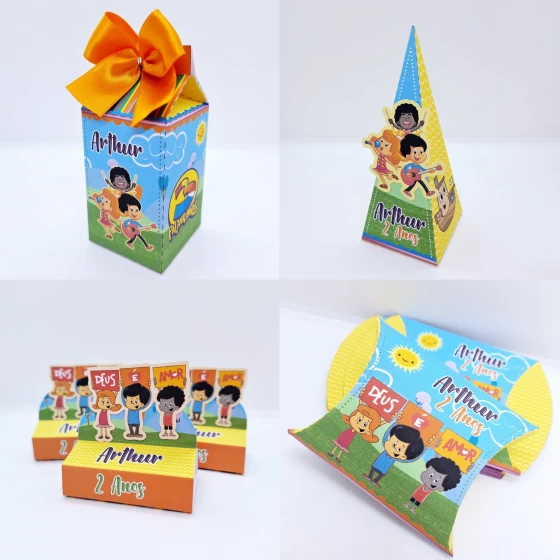 PEGUE E MONTE - Kit Festa TRÊS PALAVRINHAS- Decoração de Festa - Caixinhas Personalizadas