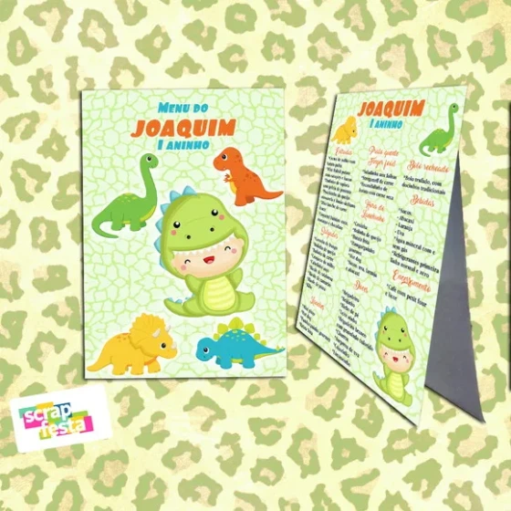 Menu Cardápio Cavalete Festa Dinossauro Cute