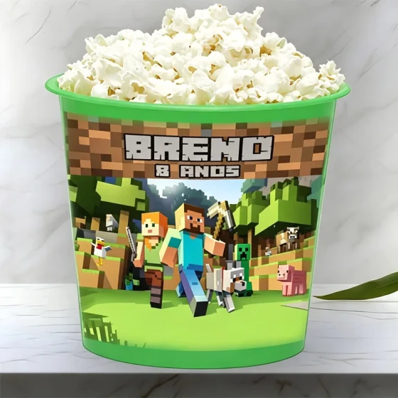 Balde de Pipoca Personalizada para lembrancinhas Minecraft