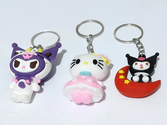 Chaveiro Kuromi e Hello Kitty Emborrachado - com 3 Unidade
