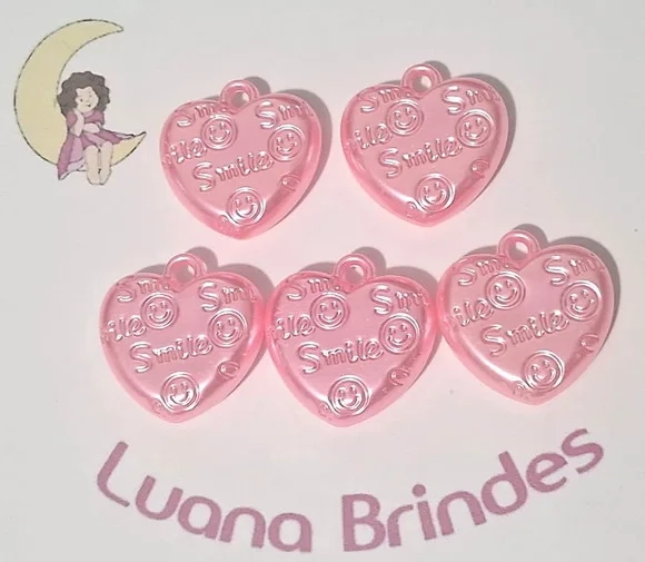 Pingente Coração Rosa 2,8cm Pacotes com 10 Unidades