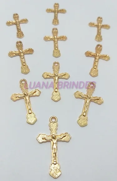 Pingente Crucifixo de Metal Dourado 2,9cm Pct C/10 Unidades