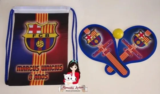 Mochila Ping Pong Personalizada Tema Futebol Barelona Azul