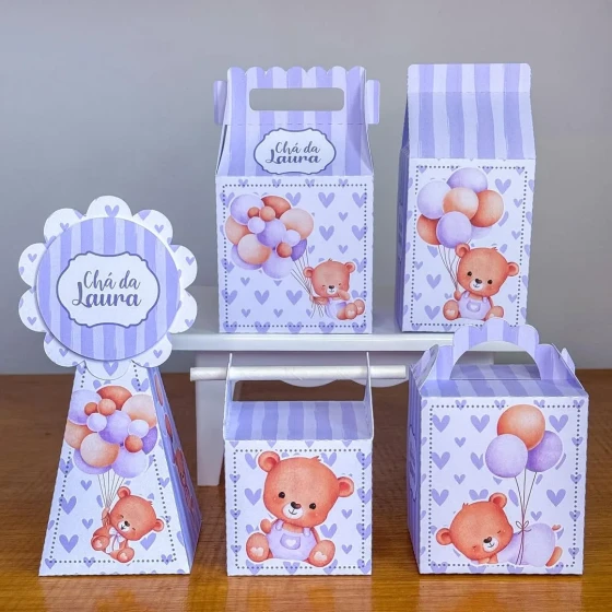 PEGUE E MONTE - Kit Festa URSINHO LILAS - Decoração de Festa | Lembrancinhas | Aniversário | Personalizados