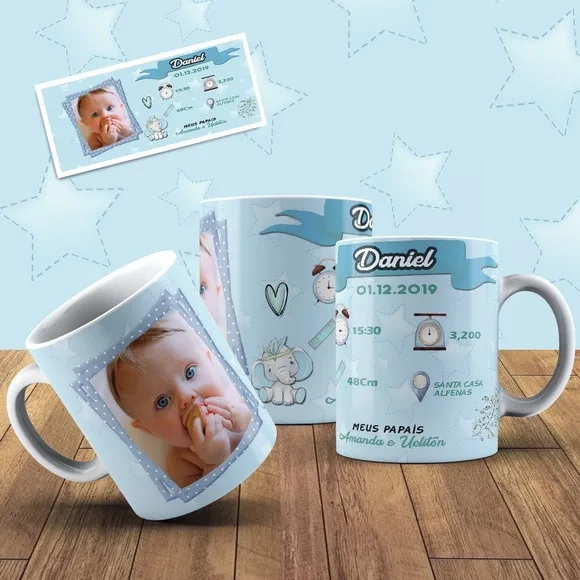 Caneca Personalizada Nascimento Bebê com Foto e Dados