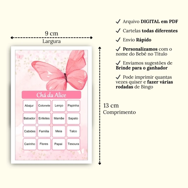 Bingo Chá de Bebê Menina Pdf Para Imprimir
