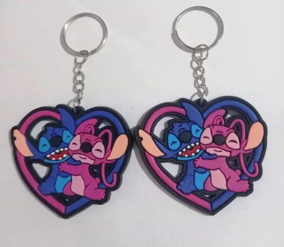 Chaveiro Stitch e Angel Coração Emborrachado Pct C/50 Unids