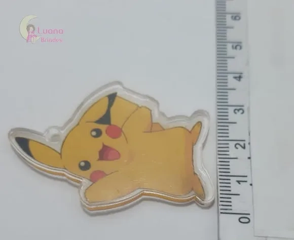 Pingente Pikachu de Acrílico Adesivado - Pct C/3 Unid