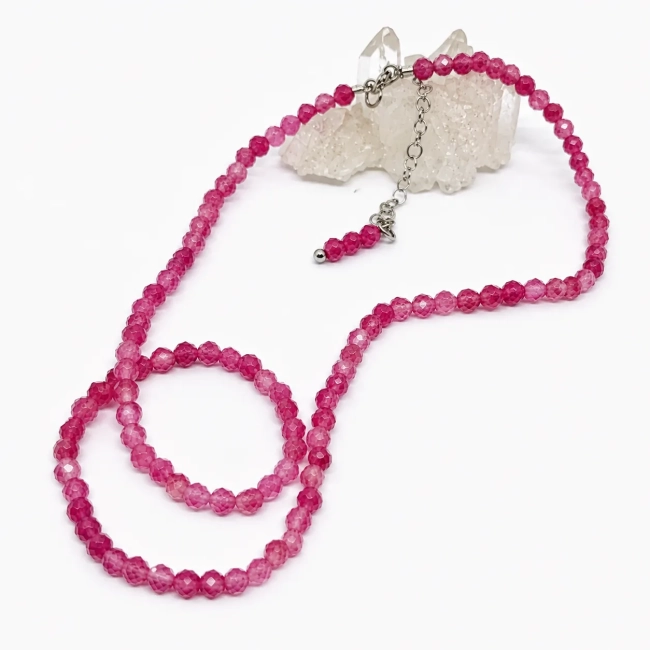 Choker Colar Turmalina Rosa  Facetada 4mm e Aço Inox