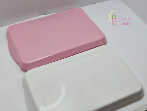 Bandejas pequenas Rosa e Branca de plástico-20cm-pct c/2 uni