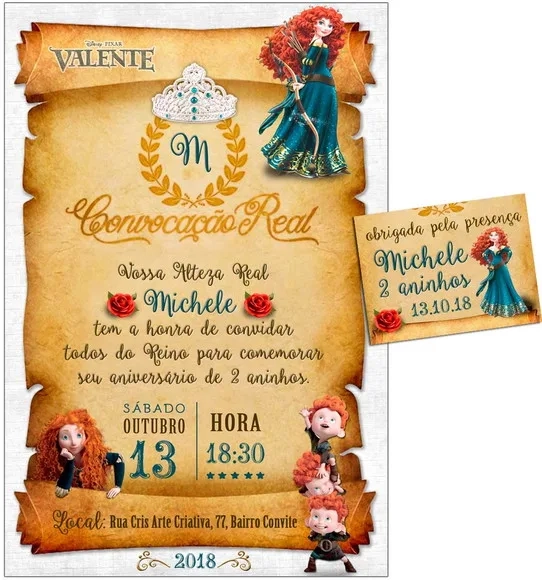 CONVITE DIGITAL C/TAG Pergaminho Merida Valente Disney