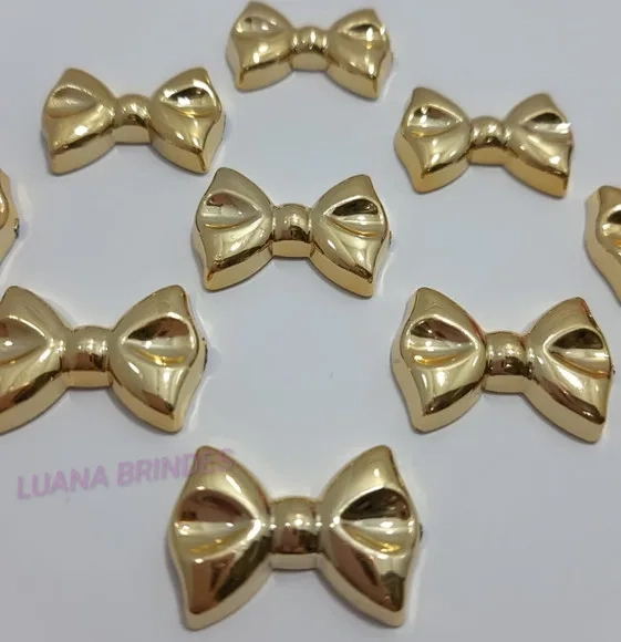 Aplique Laço De Abs Dourado - Pct Com 12 Unidades