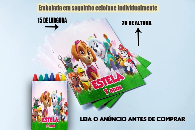 kit Colorir Revista e Giz de cera Personalizado da Patrulha Canina