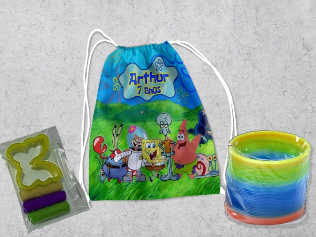 Kit Mochilinha + Mini Massinha de modelar e Mola Maluca Bob Esponja