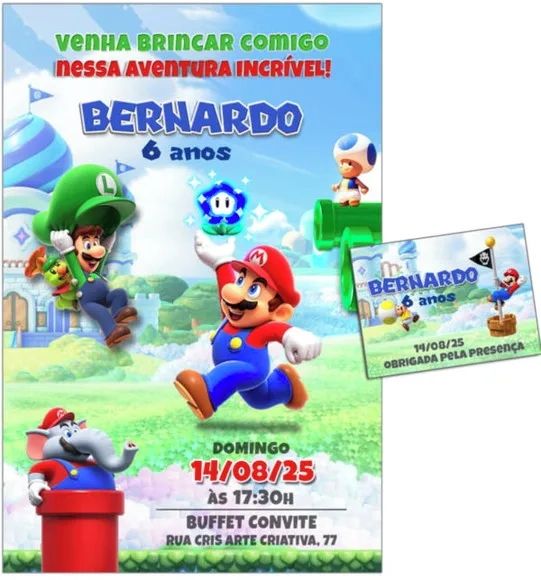 Convite Digital C/tag 4 Super Mario