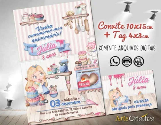 Convite Digital C/tag Confeitaria Princesa Alice