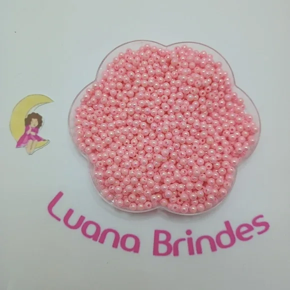 Miçanga irisada Furta cor Rosa 4mm Pacote 60 Gramas