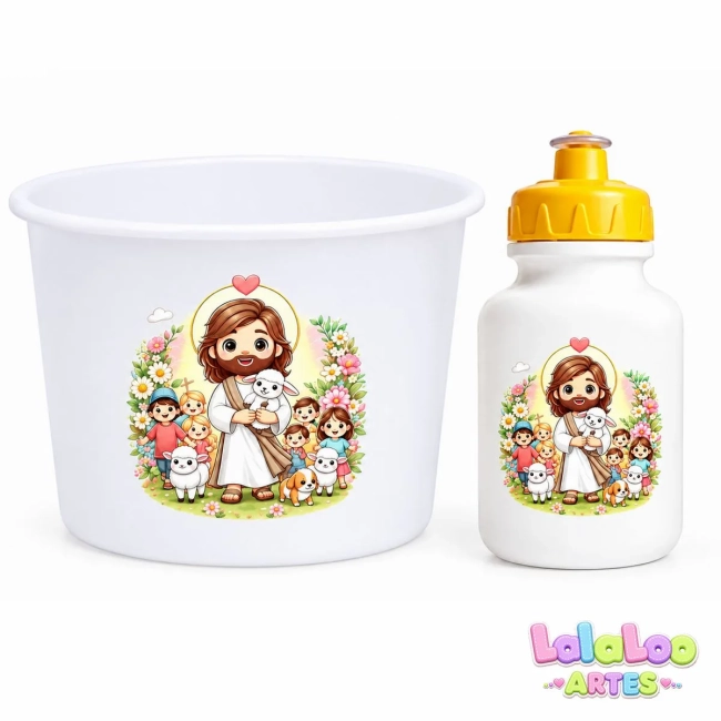 Kit Lembrancinha Religiosa | Balde + Garrafinha