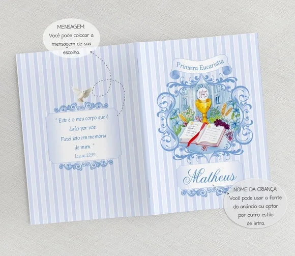 Lembrança Eucaristia - Orações - Vintage Azul