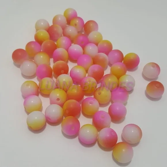 Bolinha Acrilica Tie Dye Rosa Amarela 10mm Pct 100 Unidades