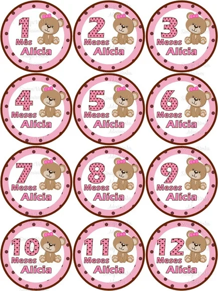 Kit de Adesivo Mêsversário Ursinha com Nome