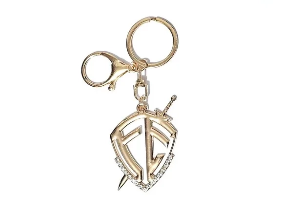 Chaveiro Fé Dourado com Strass 6cm Pacote com 2 Unidades