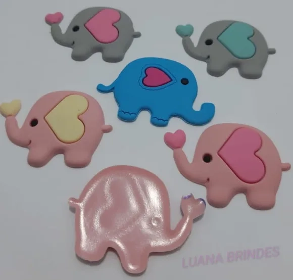 Apliques Elefantes Variados de Borracha - pct c/6 unid