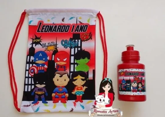 Mochila com Squeeze Personalizado Herois Baby Vermelho