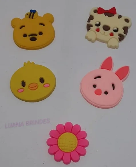 Apliques Carinha Animais Diversos de Borracha -pct C/5 Unid