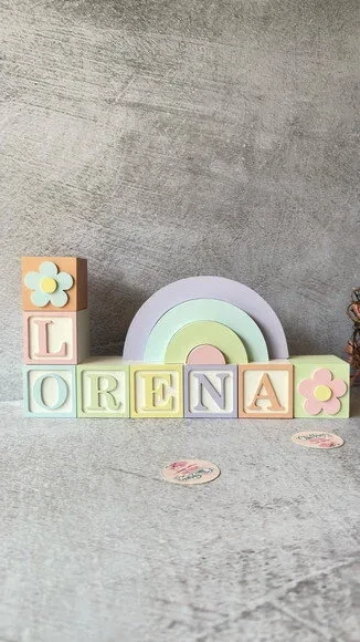 Tons Pastel Cubos 6x6cm Ts + Arco Íris. Decoração Bebê