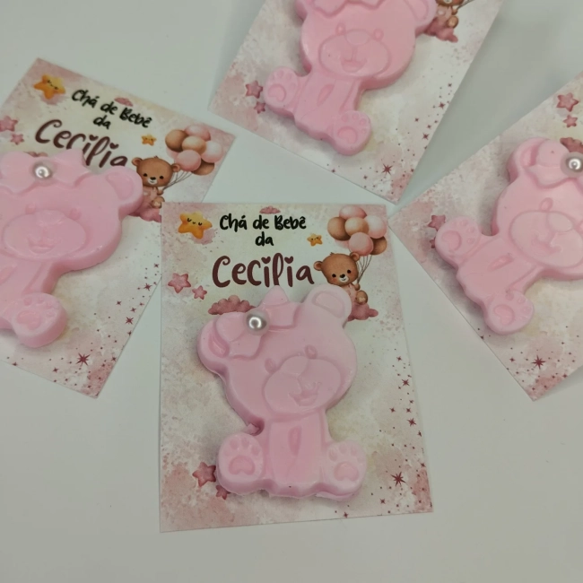 25 uni Lembrancinhas Mini Sabonete Ursinha Rosa Perfumado no Cartão Aniversário, Casamento, Chá de Bebê, Batizado e etc.
