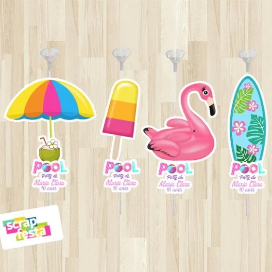 Topper para Centro de Mesa Festa Pool Party Tropical
