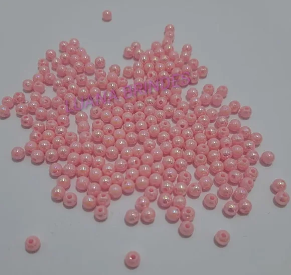 Miçanga irisada Furta cor Rosa 4mm Pacote 60 Gramas