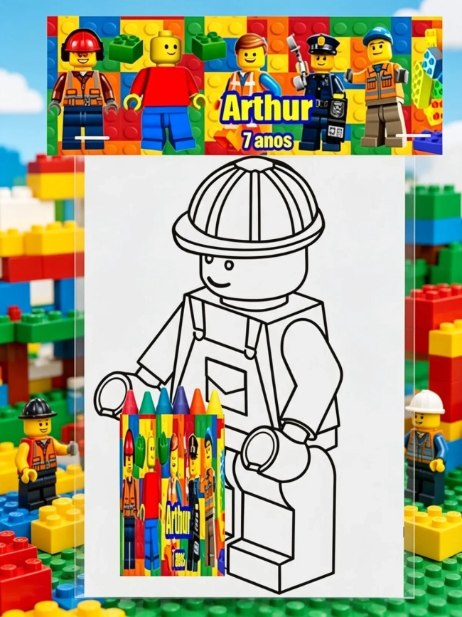 Kit Colorir com Giz de cera personalizado da Lego