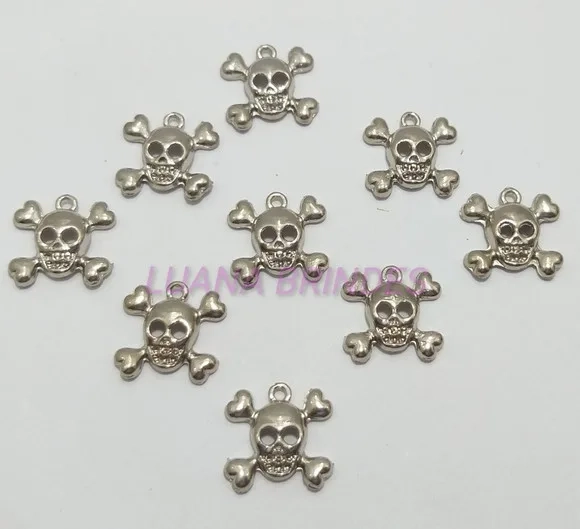 Pingente Caveira em Metal Prateado - Pct C/10 Unidades