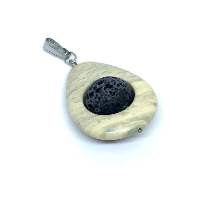 Pingente  difusor pessoal Agata com pedra vulcanica 16 mm