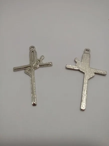 Pingente de Cruz Fe Niquelado 5,5cm - 4 Unidades