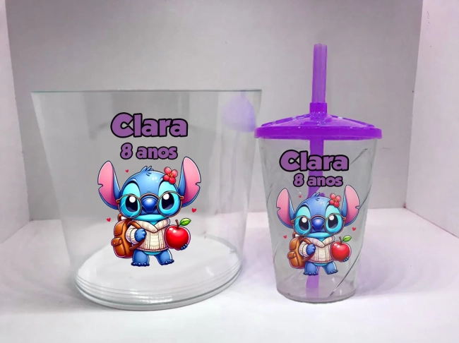 Kit Balde de Pipoca acrilico + Copo twister Personalizado do Stitch