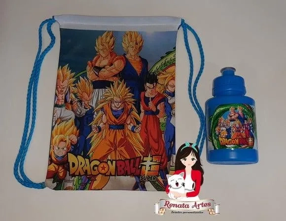 Mochila com Squeeze Personalizado Dragon Ball Super Azul