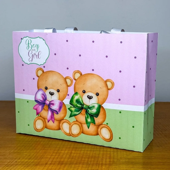 PEGUE E MONTE - Sacolinhas Personalizadas CHA REVELAÇÃO VERDE E LILAS - Decoração de Festa | Lembrancinhas | Aniversário | Personalizados