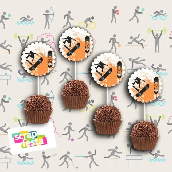 Topper Redondo 3,8cm para Docinho Festa Esporte Skate